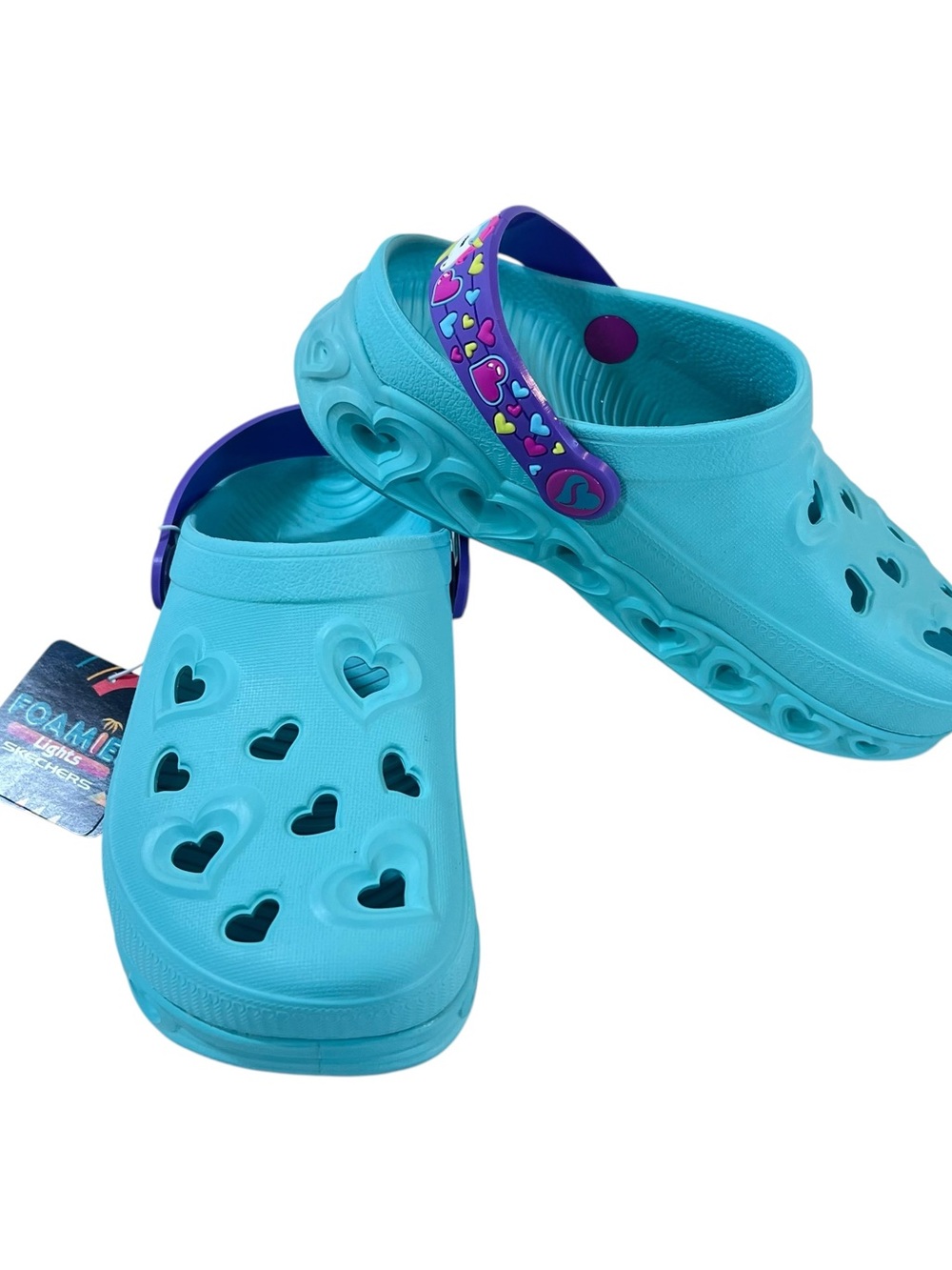 Skechers S Lights Hearted Unicorn Foamies Clogs Girls Size 1 New W/O Box